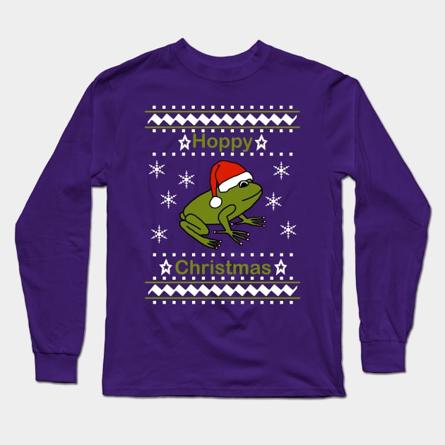 Frog says Hoppy Christmas Long Sleeve T-Shirt by ellenhenryart